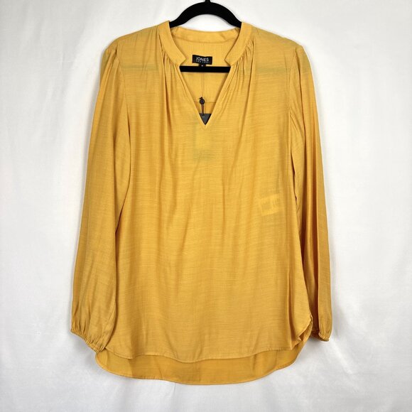 NWT Jones New York Blouse Women’s Medium Mustard Yellow V-Neck Long Sleeve‎ - Picture 2 of 16